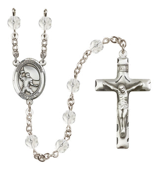 Silver Plated 6mm Fire Polished Saint Christopher / Football Rosary in Crystal