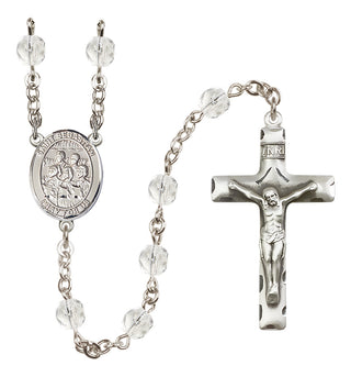 Silver Plated 6mm Fire Polished Saint Sebastian / Choir Rosary in Crystal