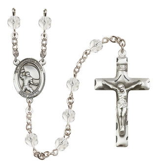 Silver Plated 6mm Fire Polished Guardian Angel/Football Rosary in Crystal
