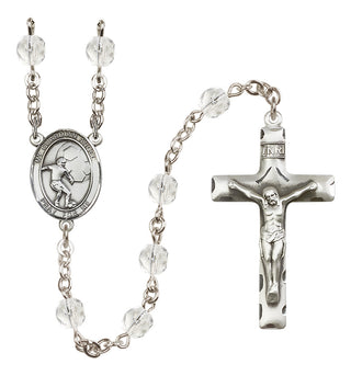 Silver Plated 6mm Fire Polished Guardian Angel/Soccer Rosary in Crystal