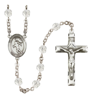 Silver Plated 6mm Fire Polished Guardian Angel/Track&Field-Women Rosary in Crystal
