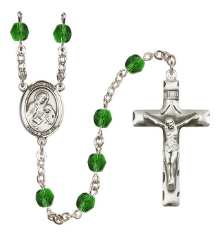 Silver Plated 6mm Fire Polished Saint Ann Rosary in Emerald