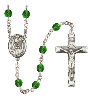 Silver Plated 6mm Fire Polished Saint Agatha Rosary in Emerald