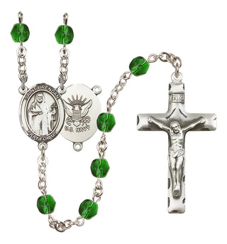 Silver Plated 6mm Fire Polished Saint Brendan the Navigator / Navy Rosary in Emerald