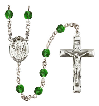 Silver Plated 6mm Fire Polished Saint David of Wales Rosary in Emerald