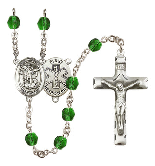 Silver-Plated 6mm Saint Michael/1St Responder Rosary