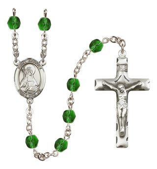Silver Plated 6mm Fire Polished Saint Bridget of Sweden Rosary in Emerald