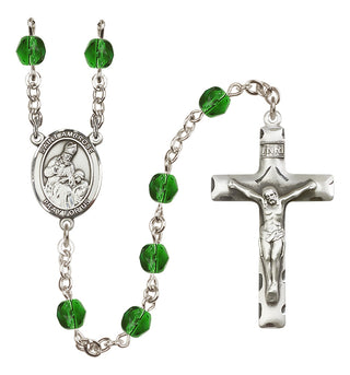 Silver Plated 6mm Fire Polished Saint Ambrose Rosary in Emerald
