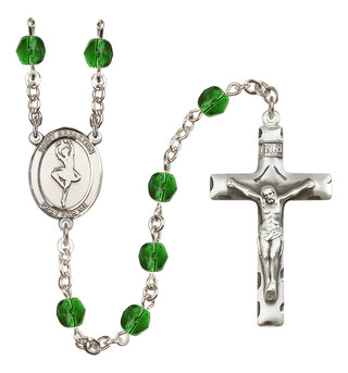 Silver Plated 6mm Fire Polished Saint Sebastian/Dance Rosary in Emerald