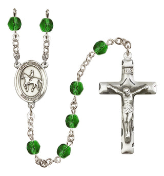 Silver Plated 6mm Fire Polished Saint Kateri/Equestrian Rosary in Emerald