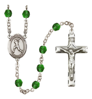 Silver Plated 6mm Fire Polished Saint Sebastian / Softball Rosary in Emerald