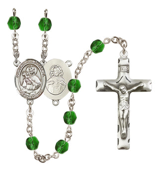 Silver Plated 6mm Fire Polished Our Lady of Mount Carmel Rosary in Emerald