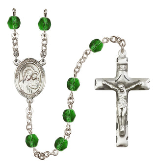 Silver Plated 6mm Fire Polished Our Lady of Good Counsel Rosary in Emerald