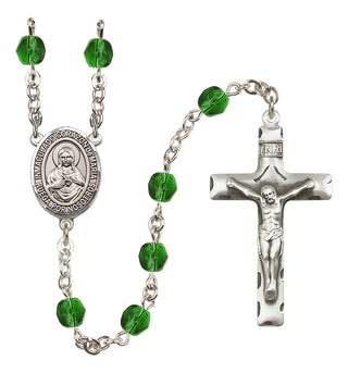 Silver Plated 6mm Fire Polished Corazon Inmaculado de Maria Rosary in Emerald
