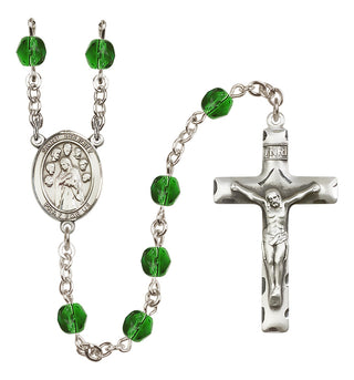 Silver Plated 6mm Fire Polished Saint Felicity Rosary in Emerald