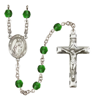 Silver Plated 6mm Fire Polished Saint Catherine of Alexandria Rosary in Emerald