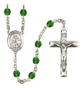 Silver Plated 6mm Fire Polished Saint Giles Rosary in Emerald