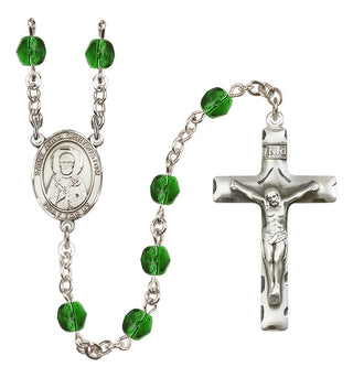Silver Plated 6mm Fire Polished Saint John Chrysostom Rosary in Emerald
