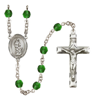 Silver Plated 6mm Fire Polished Saint Anne Rosary in Emerald