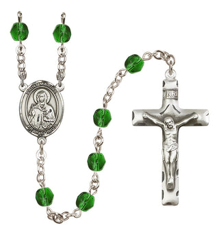 Silver Plated 6mm Fire Polished Saint Marina Rosary in Emerald