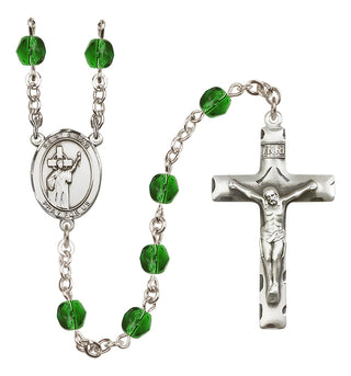 Silver Plated 6mm Fire Polished Saint Aidan of Lindesfarne Rosary in Emerald