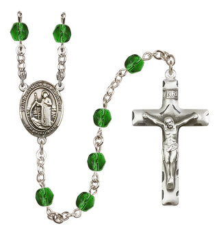 Silver Plated 6mm Fire Polished Saint Raymond of Penafort Rosary in Emerald