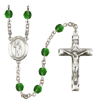 Silver Plated 6mm Fire Polished Saint Columbkille Rosary in Emerald
