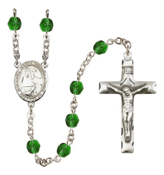 Silver Plated 6mm Fire Polished Saint Jeanne Chezard de Matel Rosary in Emerald