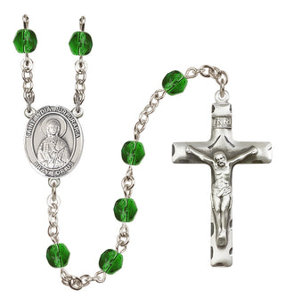 Silver Plated 6mm Fire Polished Saint Lydia Purpuraria Rosary in Emerald