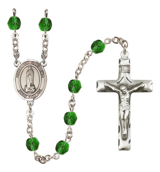 Silver Plated 6mm Fire Polished Our Lady of Kibeho Rosary in Emerald