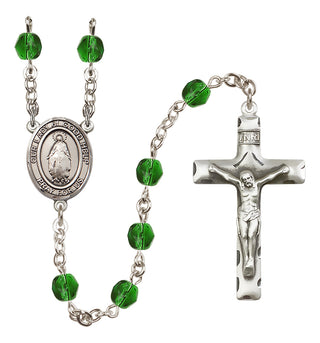Silver Plated 6mm Fire Polished Our Lady of Good Help Rosary in Emerald