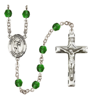 Silver Plated 6mm Fire Polished Saint Christopher/Basketball-Women Rosary in Emerald