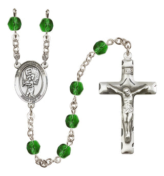 Silver Plated 6mm Fire Polished Guardian Angel/Baseball Rosary in Emerald