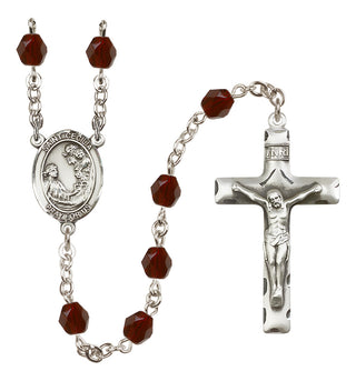 Silver Plated 6mm Fire Polished Saint Cecilia Rosary in Garnet