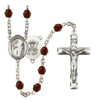 Silver Plated 6mm Fire Polished Saint Brendan the Navigator / Navy Rosary in Garnet