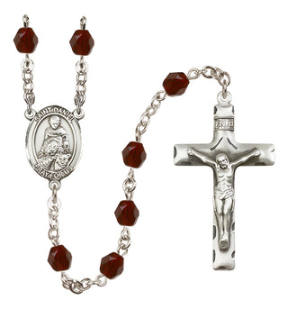 Silver Plated 6mm Fire Polished Saint Daniel Rosary in Garnet