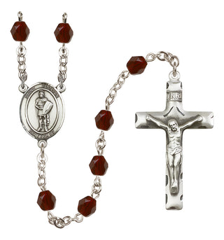 Silver Plated 6mm Fire Polished Saint Florian Rosary in Garnet