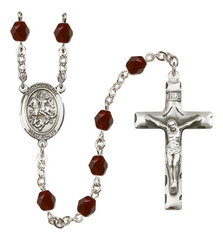 Silver Plated 6mm Fire Polished Saint George Rosary in Garnet