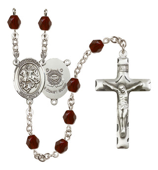 Silver Plated 6mm Fire Polished Saint George / Coast Guard Rosary in Garnet
