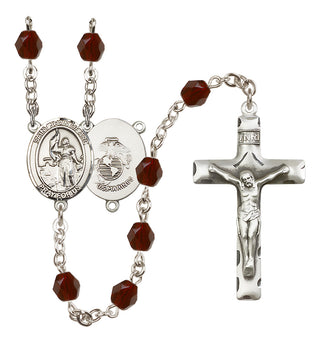 Silver Plated 6mm Fire Polished Saint Joan of Arc / Marines Rosary in Garnet