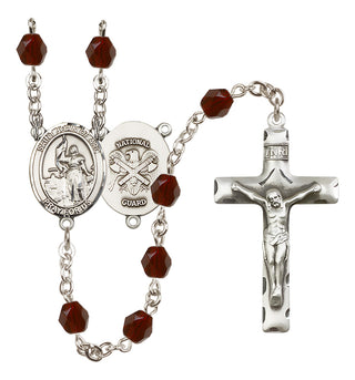 Silver Plated 6mm Fire Polished Saint Joan of Arc / Nat'l Guard Rosary in Garnet
