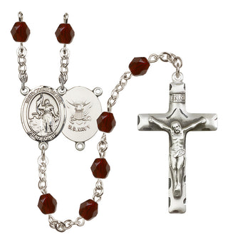 Silver-Plated 6mm Saint Joan of Arc / Navy Rosary