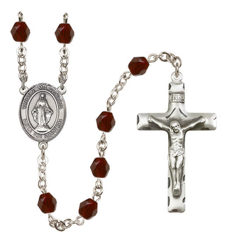 Silver Plated 6mm Fire Polished Virgen Milagrosa Rosary in Garnet