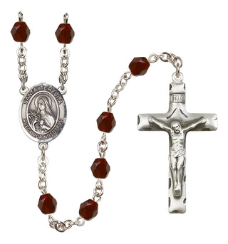 Silver Plated 6mm Fire Polished Santa Teresita Rosary in Garnet