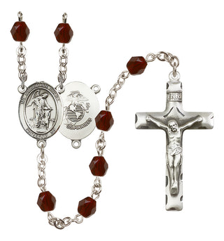 Silver Plated 6mm Fire Polished Guardian Angel / Marine Corp Rosary in Garnet