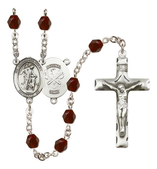 Silver Plated 6mm Fire Polished Guardian Angel / Nat'l Guard Rosary in Garnet