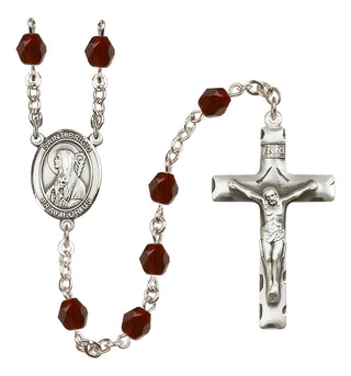 Silver Plated 6mm Fire Polished Saint Brigid of Ireland Rosary in Garnet