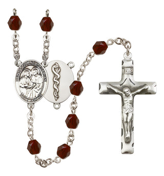 Silver Plated 6mm Fire Polished Saints Cosmas & Damian / Doctors Rosary in Garnet