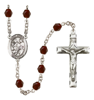 Silver Plated 6mm Fire Polished Saint Cecilia / Marching Band Rosary in Garnet