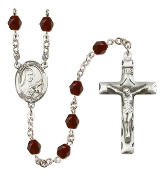 Silver Plated 6mm Fire Polished Saint Therese of Lisieux Rosary in Garnet